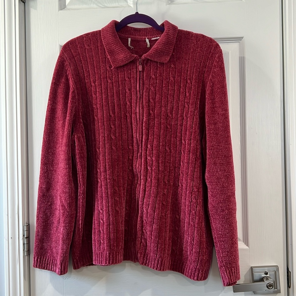 Vintage 90s Soft Pink Zip Up Sweater 1X